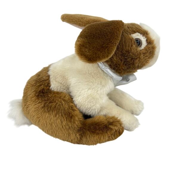 Kids of America Bunny Plush Brown White Crouching Rabbit Satin Bow 10 Inch - Picture 3 of 8